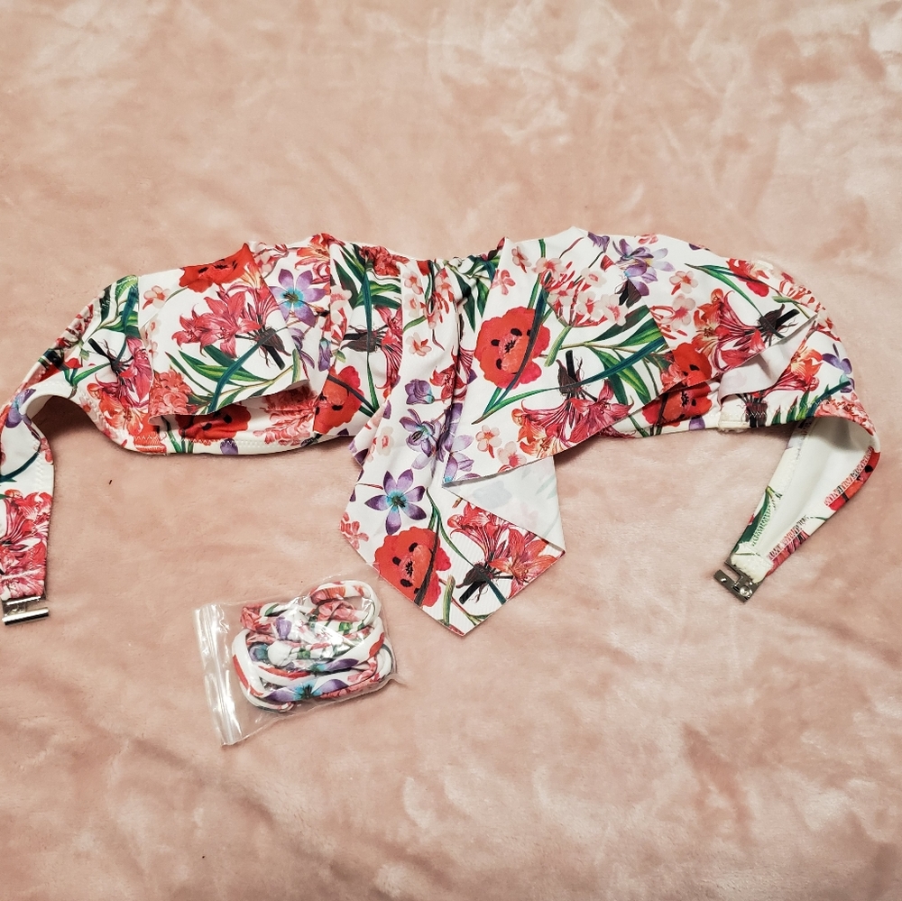 Floral print bandeau swim top size medium